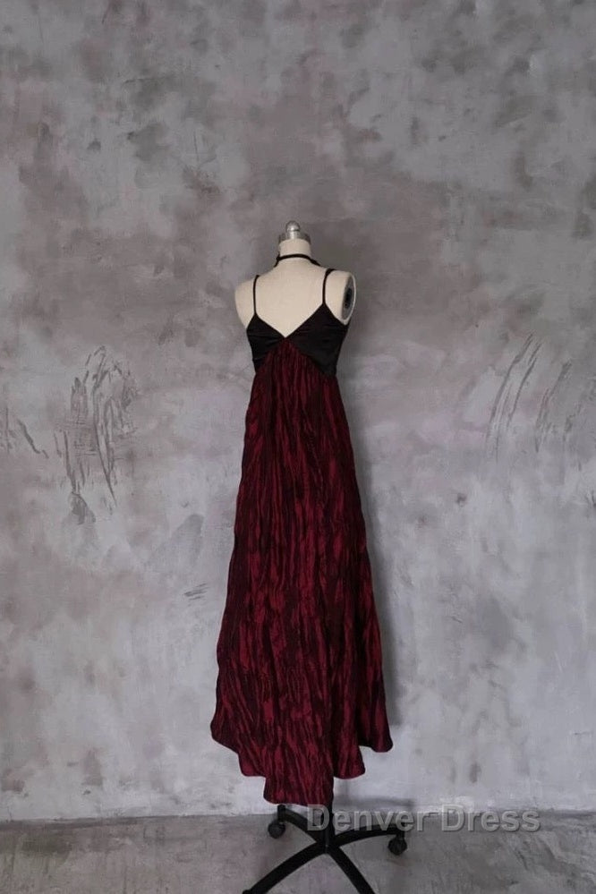 Pretty A Line Spaghetti Straps Burgundy Long Prom Dresses Birthday Dresses For Women