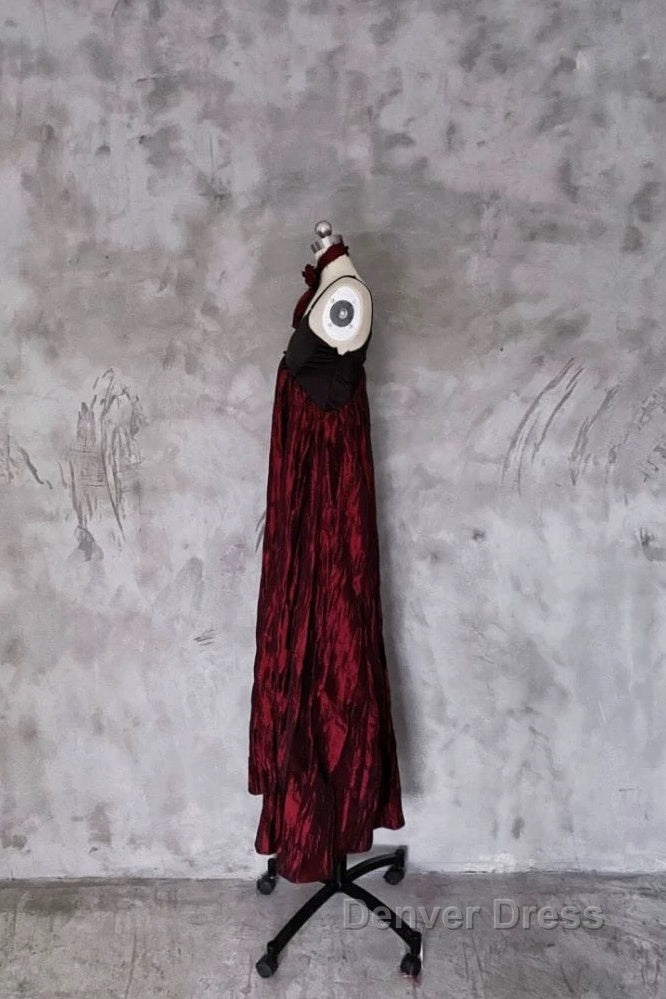 Pretty A Line Spaghetti Straps Burgundy Long Prom Dresses Birthday Dresses For Women