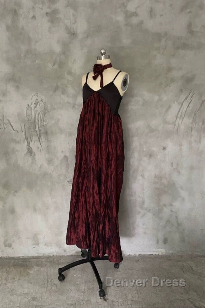 Pretty A Line Spaghetti Straps Burgundy Long Prom Dress Birthday Dresses For Women