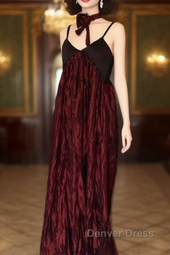 Pretty A Line Spaghetti Straps Burgundy Long Prom Dress Birthday Dresses For Women