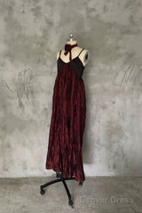 Pretty A Line Spaghetti Straps Burgundy Long Prom Dresses Birthday Dress For Women