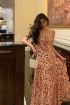 Pretty A Line Spaghetti Straps Chiffon Floral Sleeveless Date Night Dress Prom Dresses Birthday Prom Outfit