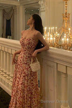 Pretty A Line Spaghetti Straps Chiffon Floral Sleeveless Date Night Dress Prom Dresses Birthday Prom Outfit