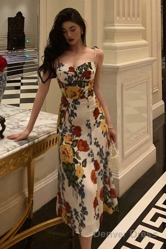 Pretty A Line Spaghetti Straps Floral Date Night Dress Prom Dresses Birthday Prom Outfit
