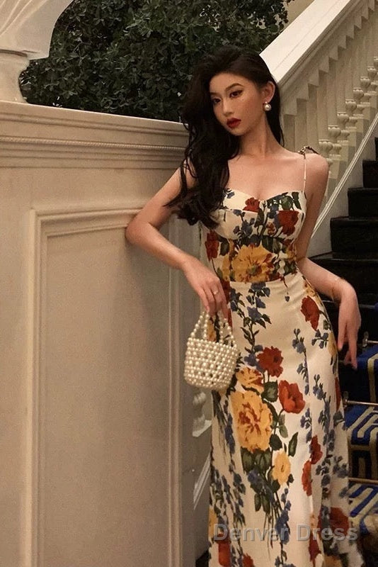 Pretty A Line Spaghetti Straps Floral Date Night Dress Prom Dresses Birthday Prom Outfit