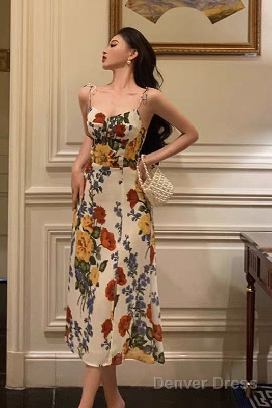 Pretty A Line Spaghetti Straps Floral Date Night Dress Prom Dresses Birthday Prom Outfit