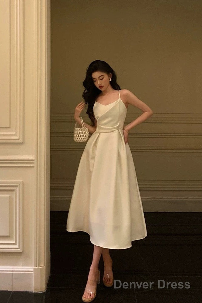 Pretty A Line Spaghetti Straps Ivory Date Night Dress Prom Dresses Birthday Prom Outfit