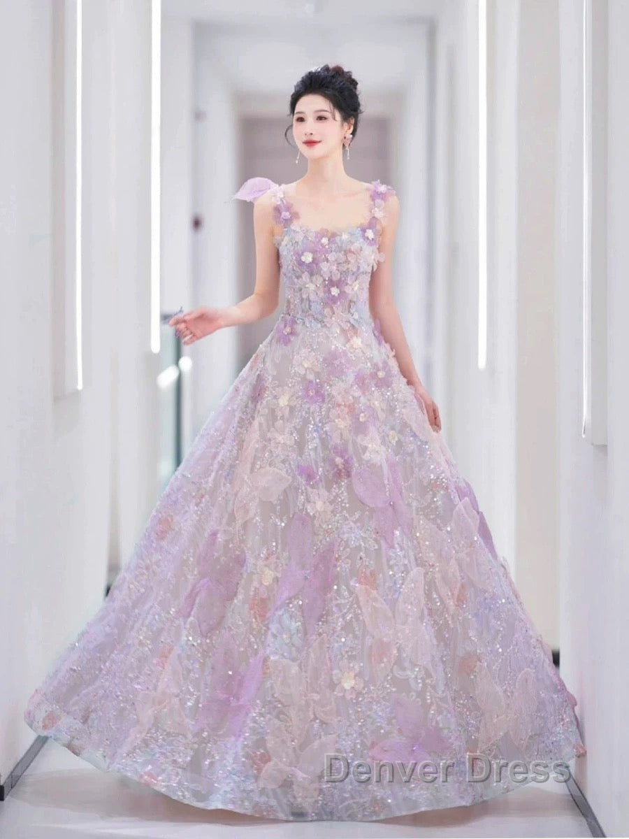 Pretty A Line Spaghetti Straps Pink Floral Long Length Evening Dresses Prom Dresses