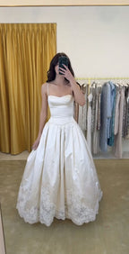 Pretty A Line Spaghetti Straps Stain Lace Long Prom Dress
