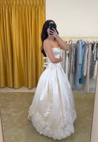 Pretty A Line Spaghetti Straps Stain Lace Long Prom Dress