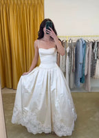 Pretty A Line Spaghetti Straps Stain Lace Long Prom Dress
