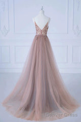 Pretty A Line Spaghetti Straps Tulle Long Length Evening Dress Prom Dresses