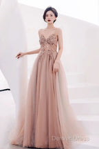 Pretty A Line Spaghetti Straps Tulle Long Length Evening Dresses Prom Dresses