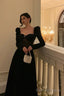 Pretty A Line Square Neckline Long Sleeves Black Velvet Prom Dresses Birthday Outfits Evening Gown