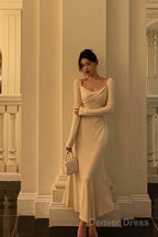 Pretty A Line Square Neckline Long Sleeves Ivory Prom Dresses Birthday Outfits Prom Gowns