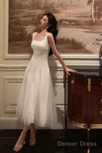 Pretty A Line Straps White Date Night Dress Tulle Prom Dresses Birthday Prom Outfit