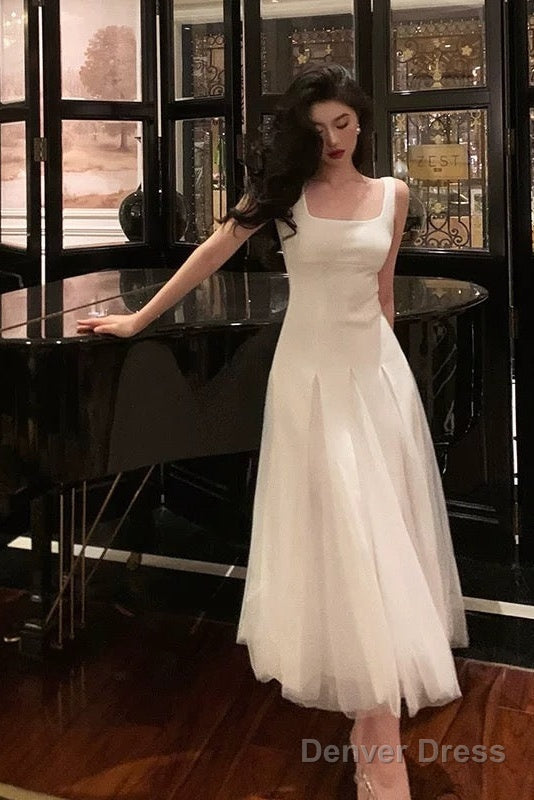 Pretty A Line Straps White Date Night Dress Tulle Prom Dresses Birthday Prom Outfit