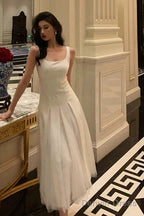 Pretty A Line Straps White Date Night Dress Tulle Prom Dresses Birthday Prom Outfit