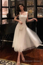 Pretty A Line Straps White Date Night Dress Tulle Prom Dresses Birthday Prom Outfit