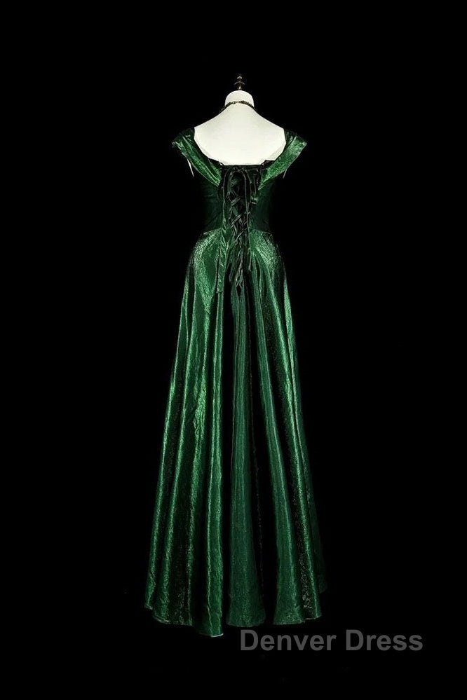 Pretty A Line Sweetheart Ruffles Long Evening Dresses Green Velvet Prom Dresses Secondary image