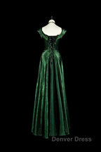 Pretty A Line Sweetheart Ruffles Long Evening Dresses Green Velvet Prom Dresses