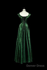 Pretty A Line Sweetheart Ruffles Long Evening Dress Green Velvet Prom Dresses