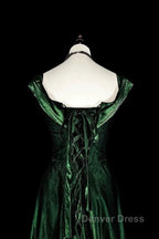 Pretty A Line Sweetheart Ruffles Long Evening Dresses Green Velvet Prom Dresses