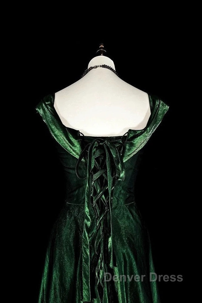 Pretty A Line Sweetheart Ruffles Long Evening Dresses Green Velvet Prom Dresses