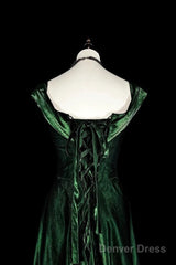 Pretty A Line Sweetheart Ruffles Long Evening Dress Green Velvet Prom Dresses
