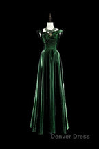 Pretty A Line Sweetheart Ruffles Long Evening Dresses Green Velvet Prom Dresses