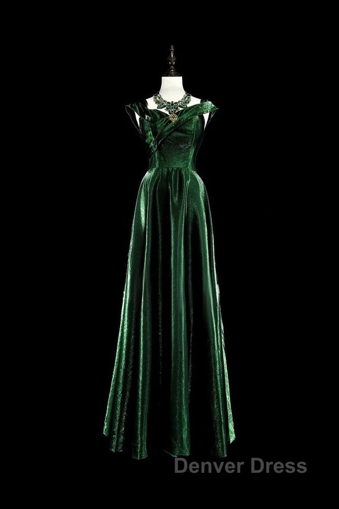 Pretty A Line Sweetheart Ruffles Long Evening Dresses Green Velvet Prom Dresses
