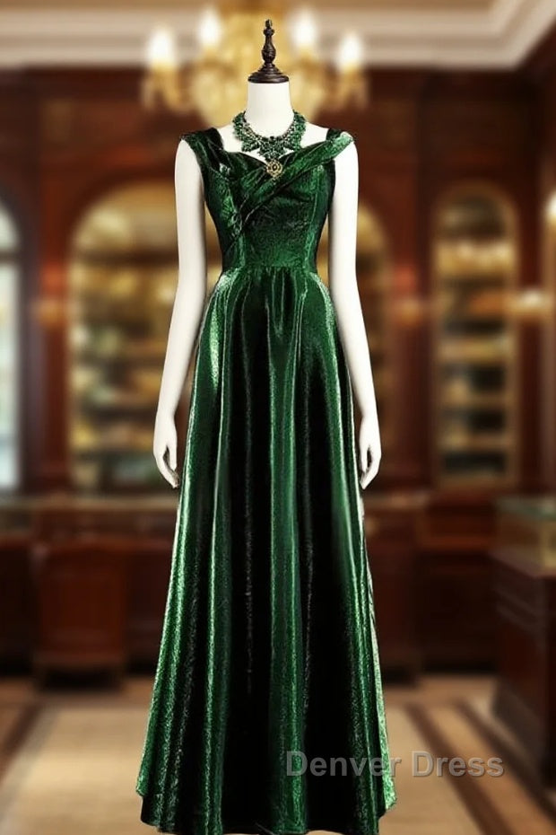 Pretty A Line Sweetheart Ruffles Long Evening Dresses Green Velvet Prom Dresses Main image