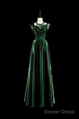 Pretty A Line Sweetheart Ruffles Long Evening Dress Green Velvet Prom Dresses