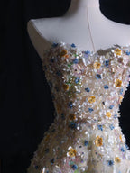 Pretty A Line Sweetheart Tulle Floral Long Prom Dresses Evening Gowns