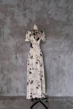 Pretty A Line V Neckline Floral Long Prom Dresses Birthday Dresses For Women