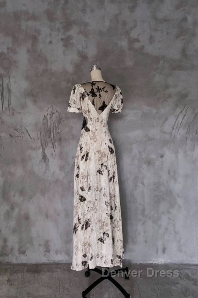 Pretty A Line V Neckline Floral Long Prom Dress Birthday Dresses For Women