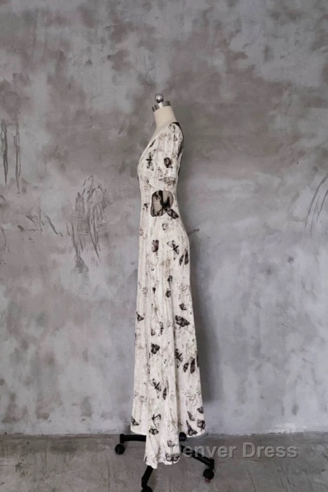 Pretty A Line V Neckline Floral Long Prom Dresses Birthday Dresses For Women