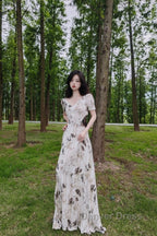 Pretty A Line V Neckline Floral Long Prom Dresses Birthday Dresses For Women