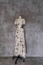 Pretty A Line V Neckline Floral Long Prom Dresses Birthday Dresses For Women