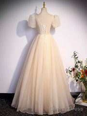 Pretty A Line V Neckline Short Sleeves Long Evening Party Dress Prom Dresses