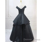 Pretty Ball Gown Off The Shoulder Black Satin Prom Dresses Evening Dress