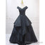 Pretty Ball Gown Off The Shoulder Black Satin Prom Dresses Evening Dress