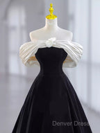 Pretty Ball Gown Off The Shoulder Black Velvet Evening Party Dresses Prom Dresses With Flower