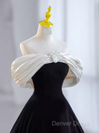 Pretty Ball Gown Off The Shoulder Black Velvet Evening Party Dresses Prom Dresses With Flower