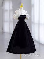 Pretty Ball Gown Off The Shoulder Black Velvet Evening Party Dresses Prom Dresses With Flower