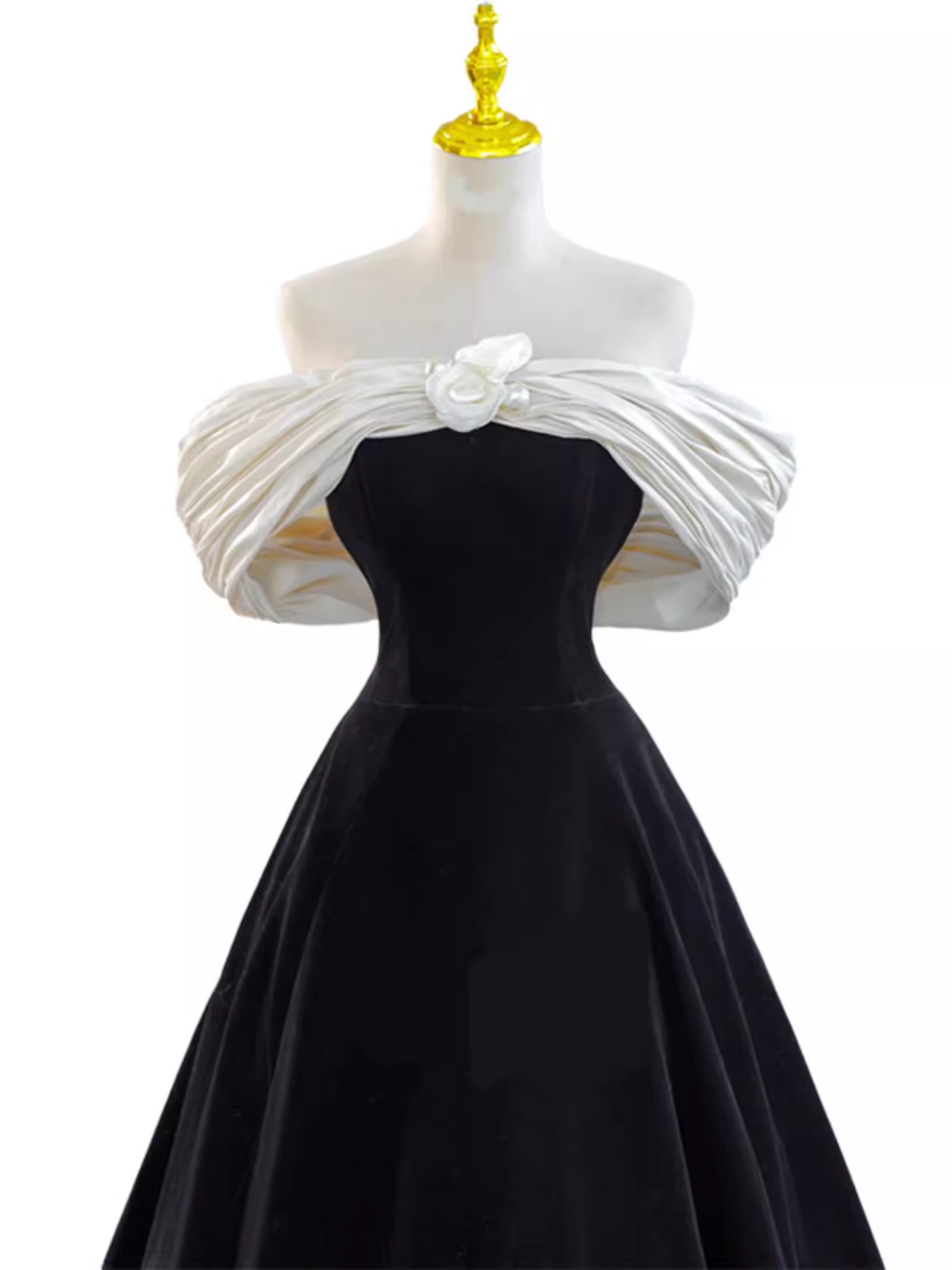 Pretty Ball Gown Off The Shoulder Black Velvet Evening Party Dresses Prom Dresses With Flower PD0043 Secondary image
