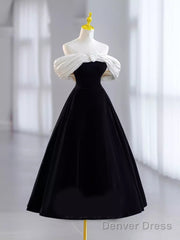 Pretty Ball Gown Off The Shoulder Black Velvet Evening Party Dress Prom Dresses With Flower