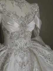 Pretty Ball Gown Scoop Neckline Long Sleeves Sequin White Wedding Dresses Brides Dress