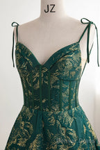 Pretty Ball Gown Spaghetti Straps Satin Green Long Length Evening Dress Prom Dresses