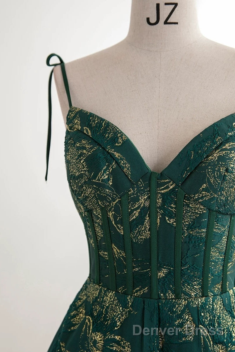 Pretty Ball Gown Spaghetti Straps Satin Green Long Length Evening Dress Prom Dresses